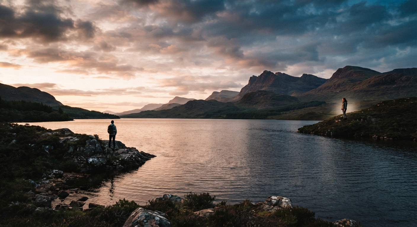 two distant people separated by a large landscape or body of water
